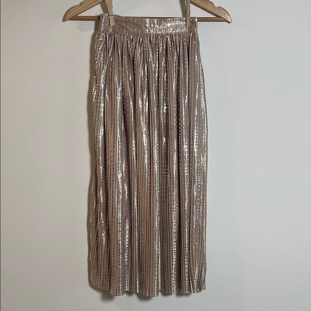 Sabina Musayev Elegant Tan Pleated Long Skirt